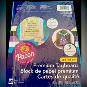 Pacon 5 Color Cardstock Paper, 50 Sheets, 8.5"x11" Purple Black White Blue Tan